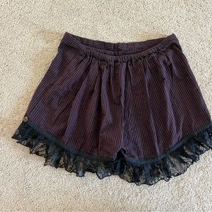 Women's Purple Striped Shorts with Lace Trim Bloomer
